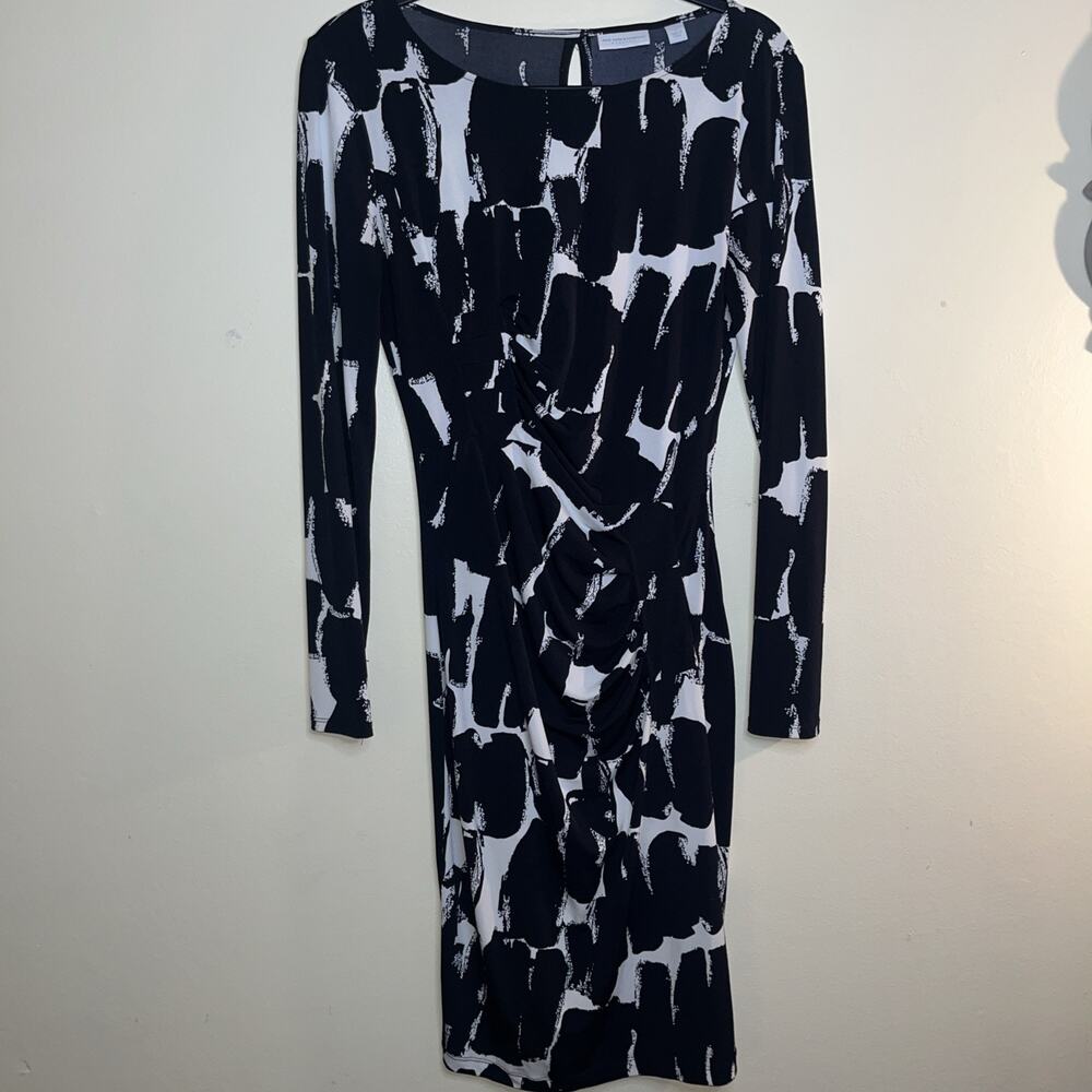 New York & Company stretch dress Size Small blk/Wht Lng Slve
